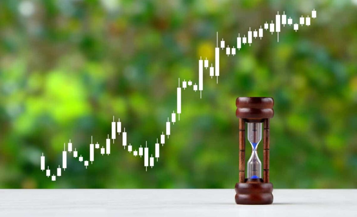 Hourglass and stock price chart